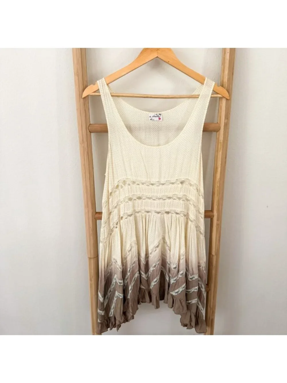 Free People Intimately Lace Trim Boho Swing Dress Cream Ombre Small